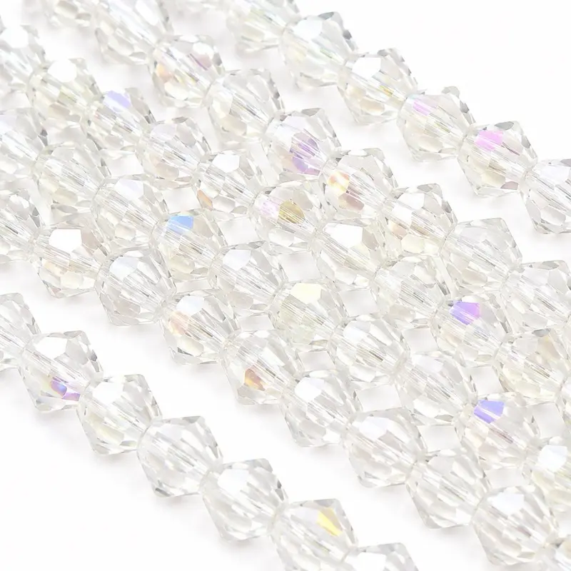 Clear AB Bicone Glass Beads 3x4mm, Electroplated Crystal Bead Strand