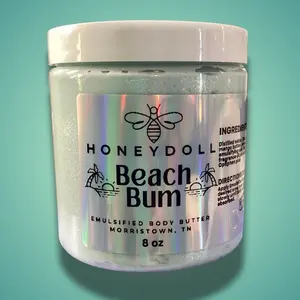 Beach Bum Emulsified Body Butter - Moisturizing with Shea, Mango, Avocado, and Jojoba Oils - Body Care - light shimmer whipped