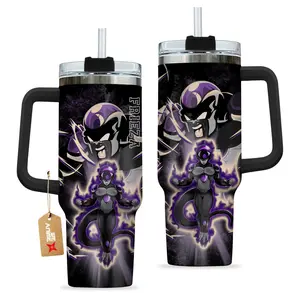 STORMMECH- Frieza 40oz Handle Tumbler – DBZ Stainless Steel Travel Mug, Anime Inspired Vacuum Insulated Cup, Large Iced Coffee Tumbler, Manga Fighter Drinkware, Otaku Gift for Him Her