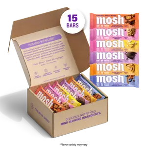 MOSH Best Sellers Variety Pack - 15 High Protein Bars (Chocolate, Cookie, Peanut, Almond Flavors) - Lower Sugar, High Fiber, Keto-Friendly, Gluten-Free, 6+ Brain Nutrients (Including Cognizin) - Mission-Focused, Gives Back, Ideal for Cupboard Storage