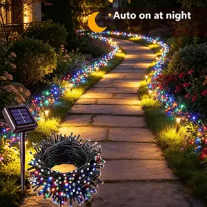 12m Outdoor Solar String Lights, RGB Garden Fence Lights, Solar & USB Powered, Waterproof Fairy Lights for Yard, Garden, Trees, Party Decor