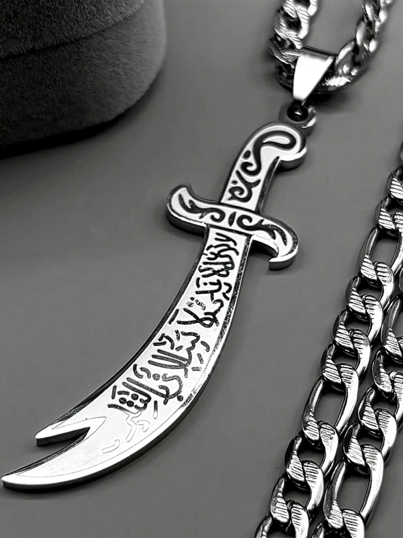 Arabic Ali Zulfiqar Sword Quran Allah Pendant Statement Religious Necklace for Women Men Stainless Steel Gold Color Muslim Islamic Chain Jewelry Design Stainless Steel Necklaces