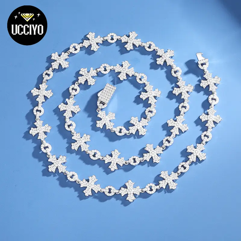 【#N188】S925 Sterling Silver Synthetic Moissanite Necklace for Women Men Hip Hop Jewelry Gift