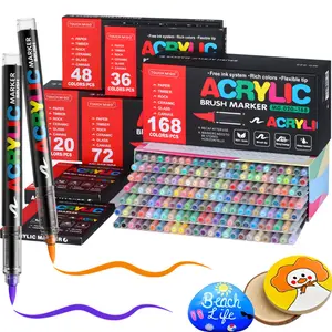 Acrylic Paint Markers Set, Soft Brush Tip Acrylic Paint Pens for Wood Rock Glass Canvas Stone Fabric Glass Metal Ceramic Canvas DIY Crafts Art Supplies,Back to School,Halloween,Christmas Gift