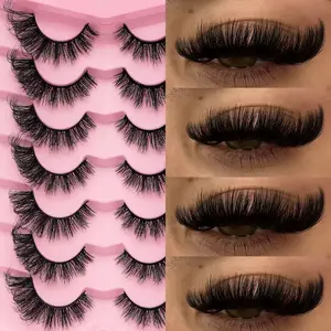 7pcs 3D Cat Eye Eyelashes - Ultra Voluminous & Glamorous, DD Curl, 7-15mm Length, Reusable, Beginner-Friendly, Perfect for Dramatic Eye Enlarging Look, Cosmetic Makeup Volumized False Eyelashes, Eyelash Extensions