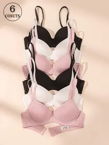 6-pack women's bra underwear with underwire supportive Everyday Casual bra simple solid color comfortable and skin-friendly adjustable bra with upper support and accessory breasts