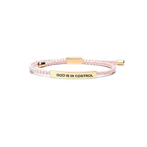 Handmade Engraved "God Is In Control" Bible Verse Bracelet - Adjustable Stainless Steel Cuff, Letter Link Bangle, Unisex Faith Jewelry for Daily Wear, Christmas Birthday Gifts for Women, Adjustable Cuff