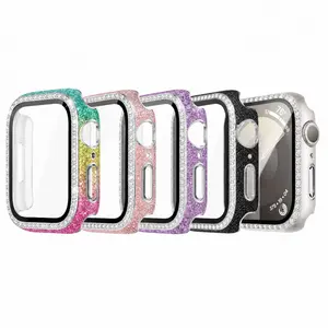 4-Pack Bling Smart Watch iwatch Cases with Screen Protector, Glitter Rhinestone Protective Covers, Compatible with Apple Watch 40/41/44/45/46/49mm, Women’s Multicolor Set