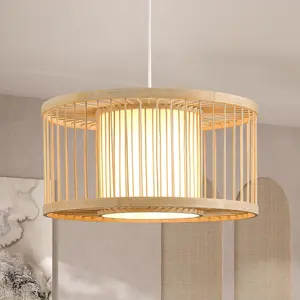 Rattan Pendant Light, 15.8" Handwoven Boho Wicker Natural Hanging Lamp for Dining Room Kitchen Living Room Bedroom