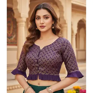 #HC-835 Geometric Print Ethnic Silk Blend  Crop Top / Saree Blouse