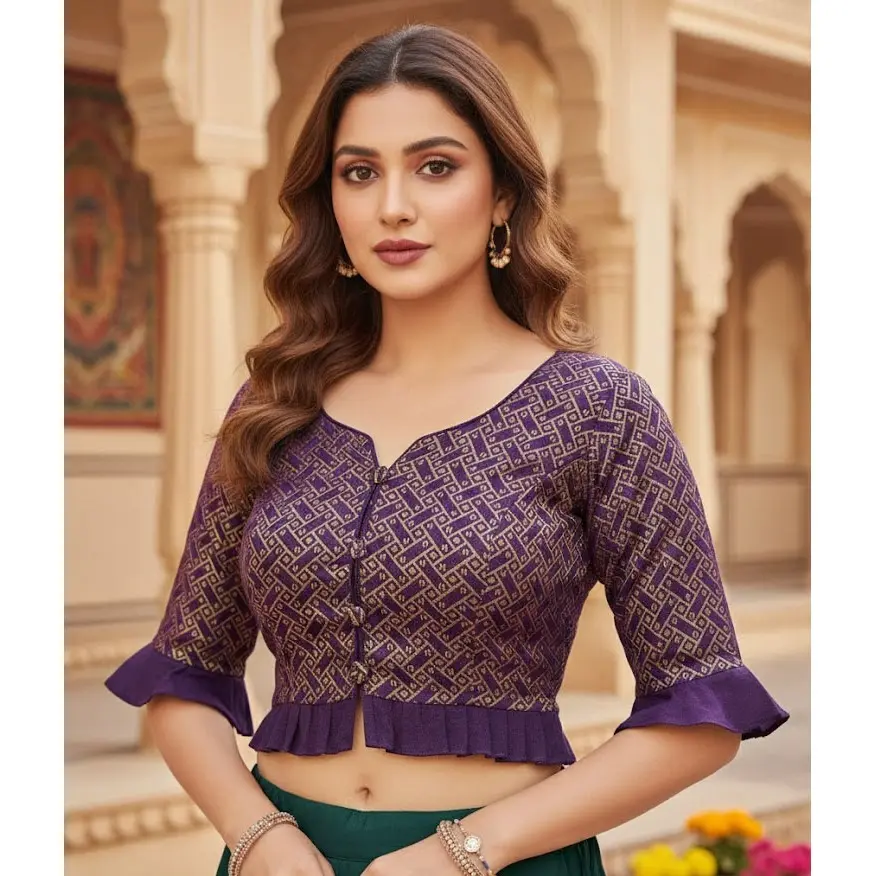 #HC-835 Geometric Print Ethnic Silk Blend  Crop Top / Saree Blouse