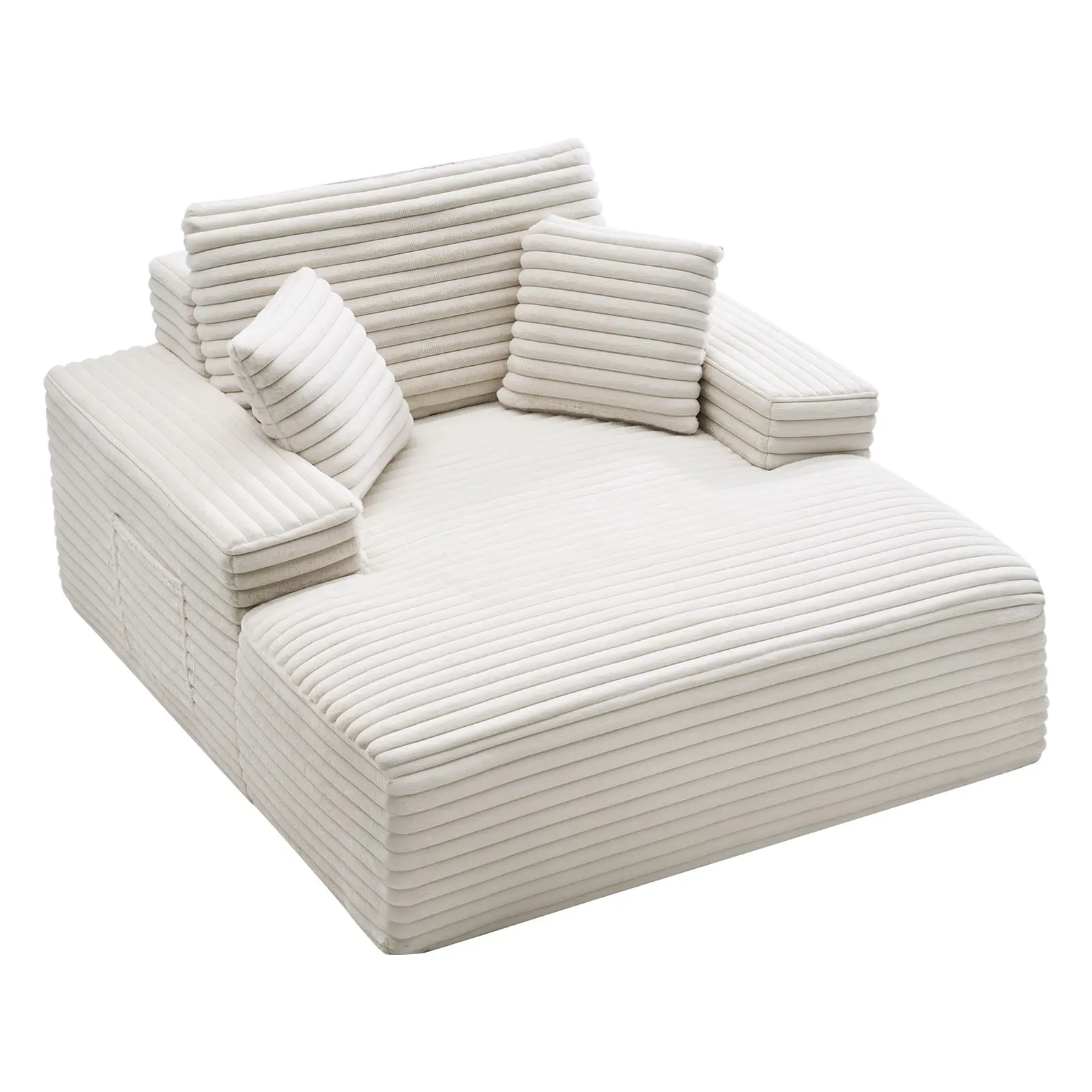 VEVOR Chaise Lounge Chair, 54 in Boneless Chaise Lounge Indoor, Modern Upholstered Oversized Reading Chair with Throw Pillows & Armrests, Sofa Couch Deep Seat Sleeper for Living Room, Bedroom, Beige