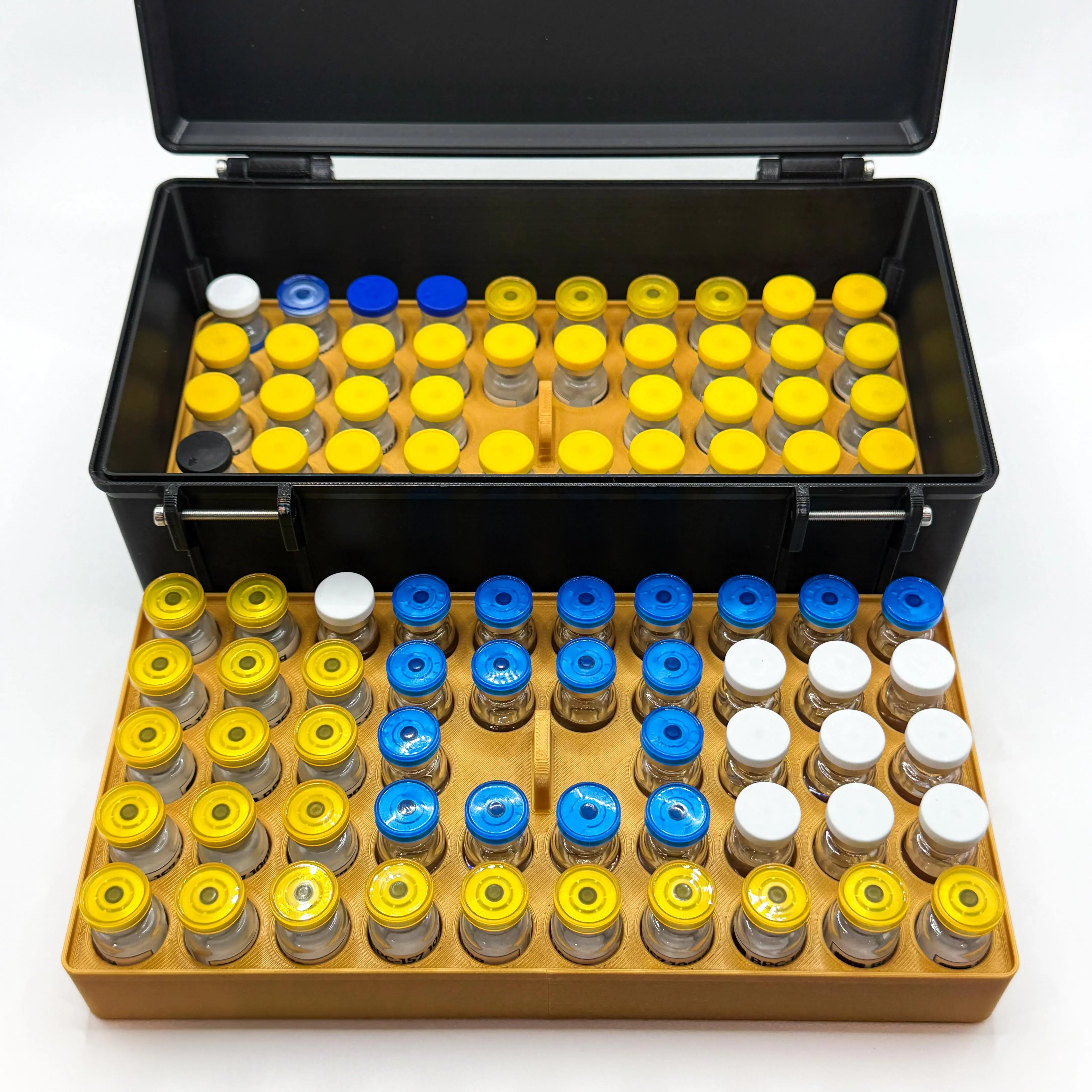 The Double Decker Treasure Chest - holds 48 or 96 3mL Vials for Peptides, syringes and alcohol swabs, 2 ways