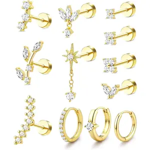 CASSIECA 16G Cartilage Earrings for Women Flat Back Hypoallergenic Surgical Steel Small Flatback Stud Hoop Cartilage Earring Stack Set Daith Conch Tragus Helix Piercing Jewelry Single PC