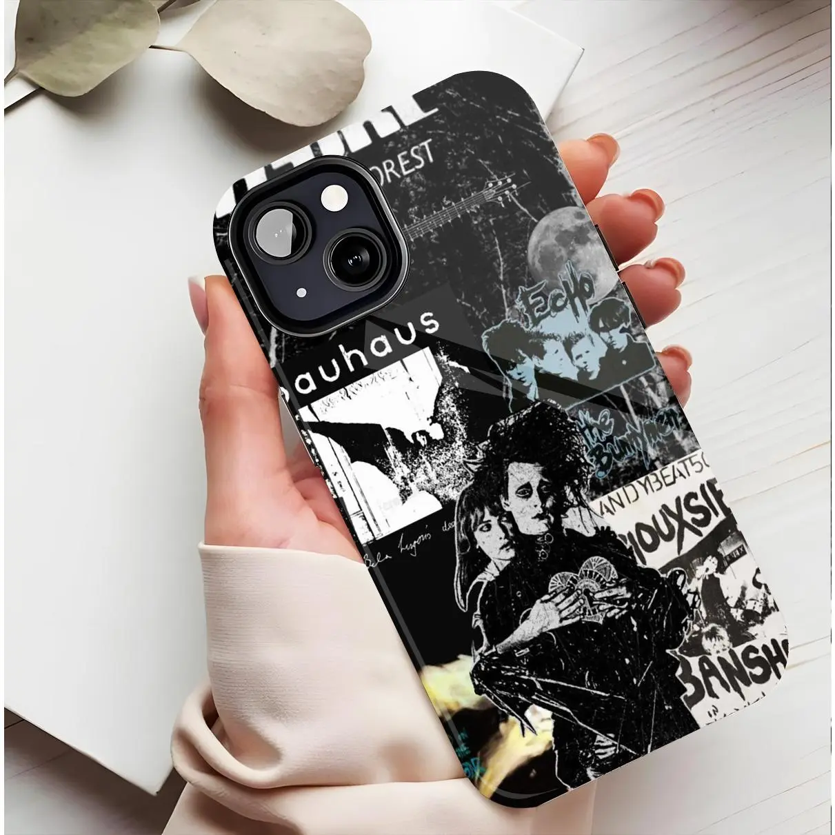 Edward Scissorhands Rockabilly Vintage Cellphone Case with Punk Band Art, Protective Accessories for Rock Music Fans, Compatible with iPhone 11-16 (Pro Max/Plus), Durable Handheld Device Cover