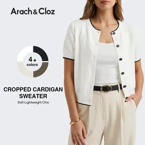 Arach&Cloz Women's Cropped Short Sleeve Summer Casual Cardigan Sweater 2026