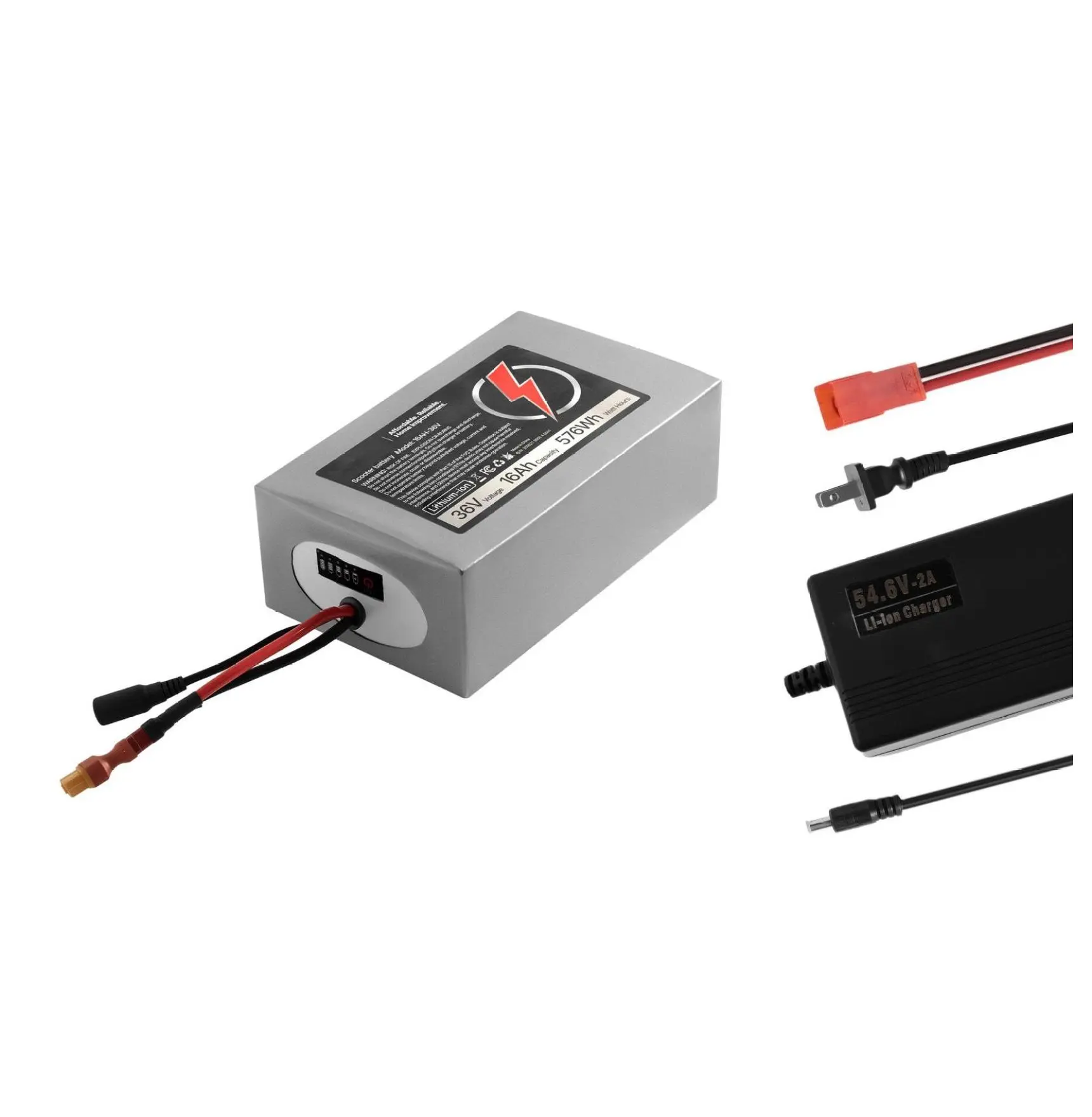 36V 16Ah Electric Scooter Battery, Lithium Ebike Battery Pack with 30A BMS & Charger, Compatible with 2880W Motors, for Electric Bikes & Scooters, Long Range 36 V