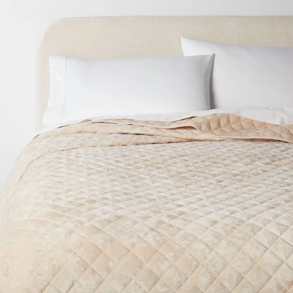 King Luxe Diamond Stitch Velvet Quilt Khaki - Threshold: OEKO-TEX Certified Polyester Fill Machine Washable