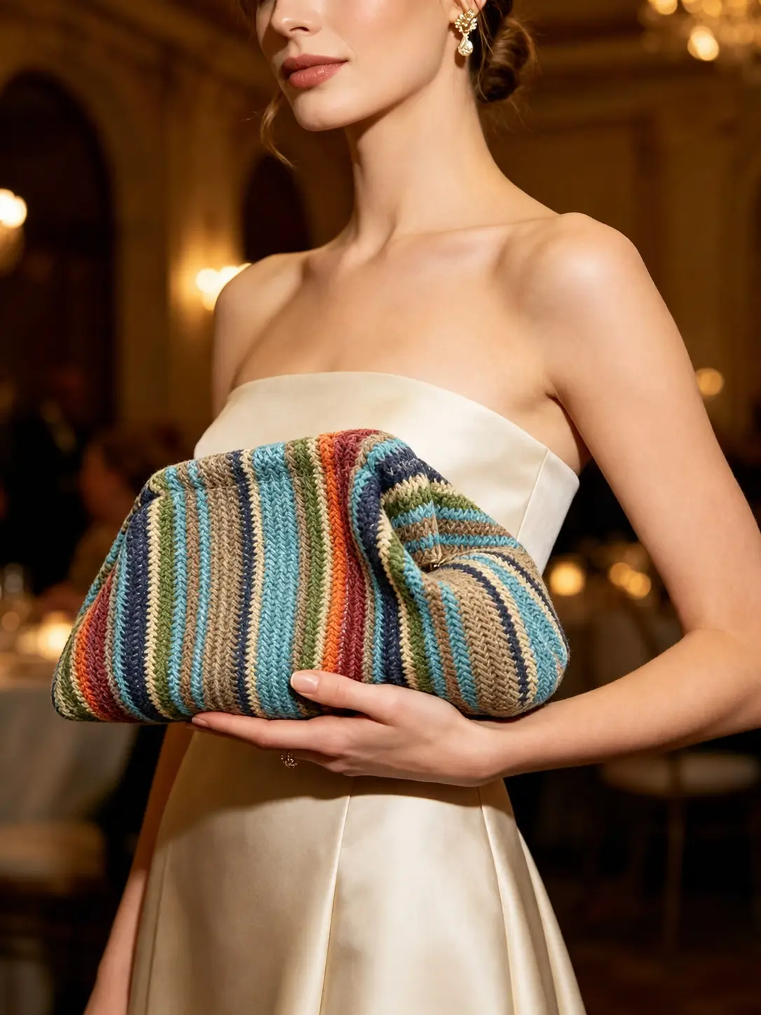 New Korean style knitted crossbody bag for women, solid color, versatile, mobile phone coin purse, simple and portable knitted clutch dumpling bag, evening bag.