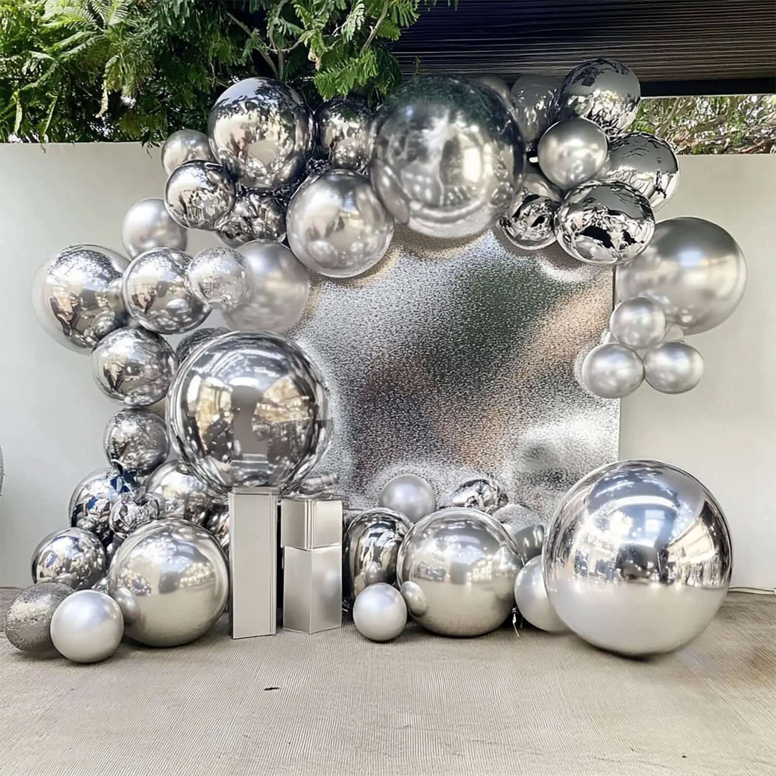 4-Pack 32" Metallic Silver Orbz Mylar Foil Balloons, Large Round Sphere Helium or Air-Filled Decorations for Birthday Party