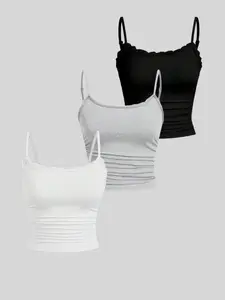 Women's Solid Color Fitted Versatile Tank Top Set, 3 Piece Casual Summer, Comfortable and Stylish, Perfect for Daily Wear