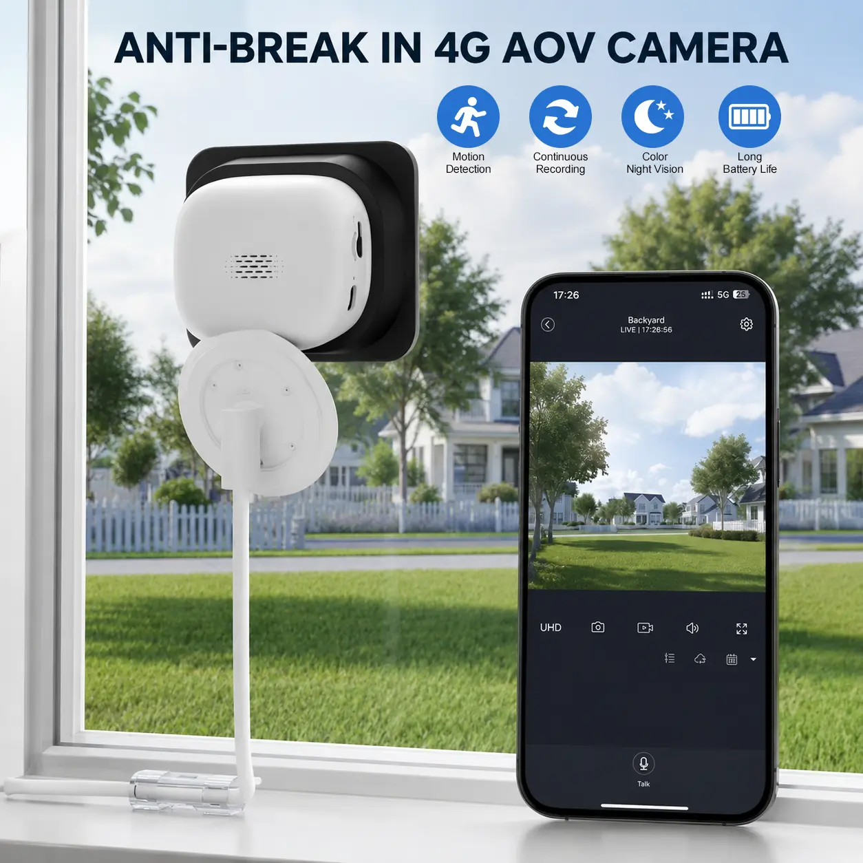 4G Security Window Camera, 24/7Continuous Recording, Window Camera, Anti Break In, Ultra-large Capacity Battery, Color Night Vision, PTZ View, Motion Detection, Two Way Audio, Fish Tank/Window/Vehicle Monitoring, APP Alarm, PIR Detection, SIM Card