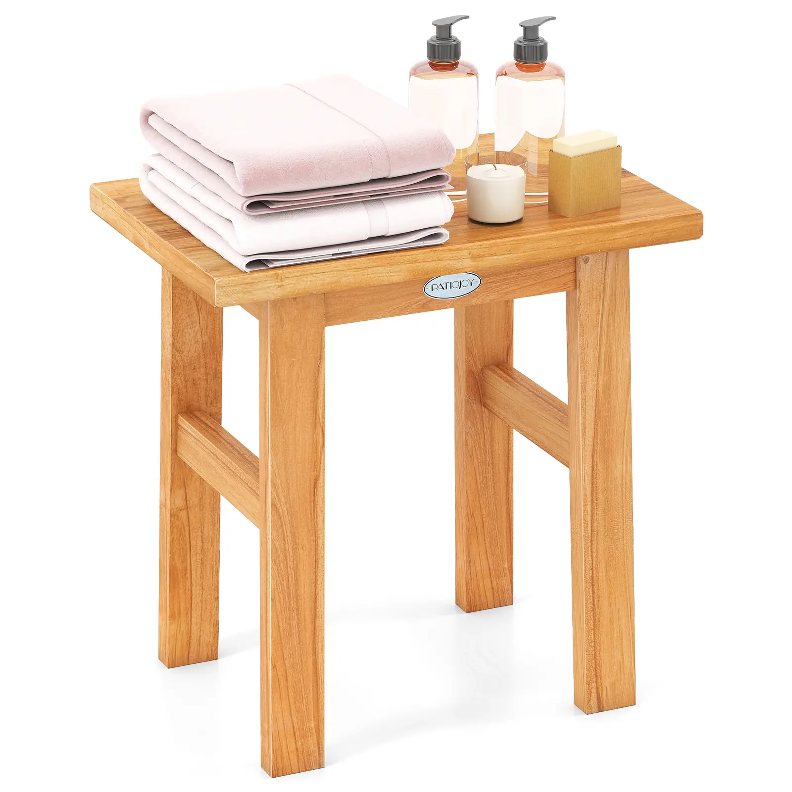 COSTWAY - 18 Inch Teak Shower Bench Spa Bath Stool for Shaving Legs