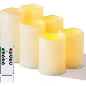 Flameless Candles, Outdoor Indoor  Operated LED Pillar Candles with Remote Control and Timer, Plastic, Long Lasting, D3 x H4 4" 5" 5" 6" 6", Set of 6