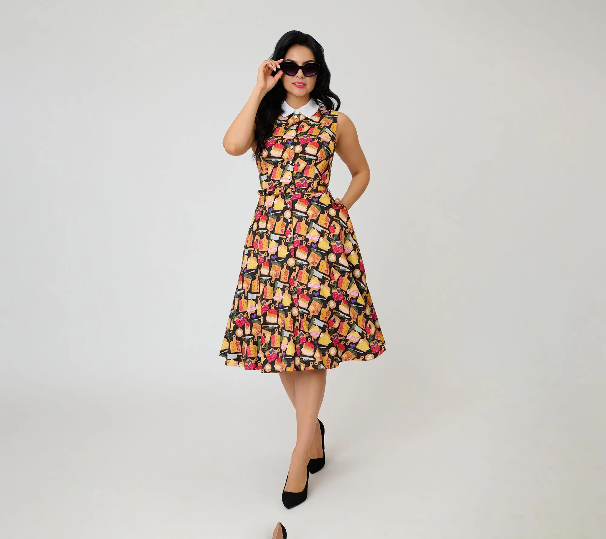 Unique Vintage Charcuterie Print Darlene Swing Dress