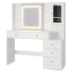 Sikaic LED Makeup Vanity with Sliding Mirror Jewelry Box White