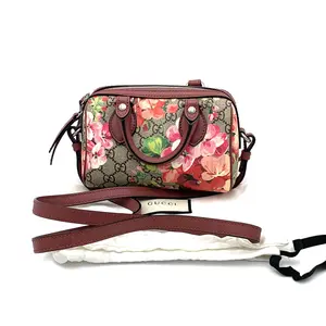 Pre-owned GUCCI Coated Canvas Boston Bag Convertible Blooms Print GG Nano #2909