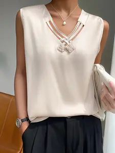 Women's V-Neck Elegant Fitted Sleeveless Top, Fashionable Versatile Pullover Vest, Casual Summer Wear, Comfortable and Stylish, Perfect for Daily Use