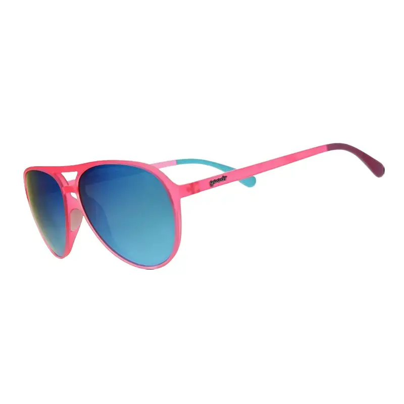 goodr Carl Is My Co-Pilot Large Size (Mach G) Translucent Pink Frame with Teal Lens, UV400, No Slip No Bounce No Tangle
