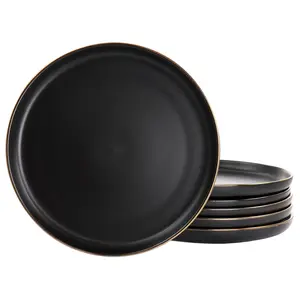 Elama 6-Pc Stoneware Matte Dinner Plate Set with Gold Rim