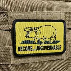 become ungovernable baby hippo outline meme 2"x3" removable morale patch with hook and loop backing fat cat