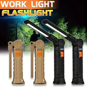 Portable 2PCS LED COB Work Lamp – Rechargeable, Foldable, Dimmable, Magnetic Base – Hands-Free Flashlight with 400mAh Battery, Matte Finish & Push Button Control – Perfect for Camping, Fishing, Repair & Emergencies