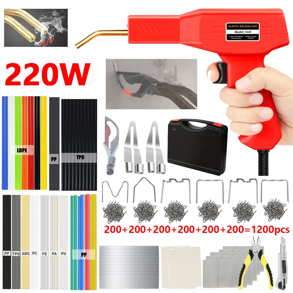 Plastic Welder Upgraded Hot Cutting Knife Head 2 In 1 Plastic Welding Kit 1200Pcs Hot Stapler Plastic Repair Kit With 100Pcs Plastic Welding Rods And 6 Types Staples Repair For Car Bumper Most Plastic