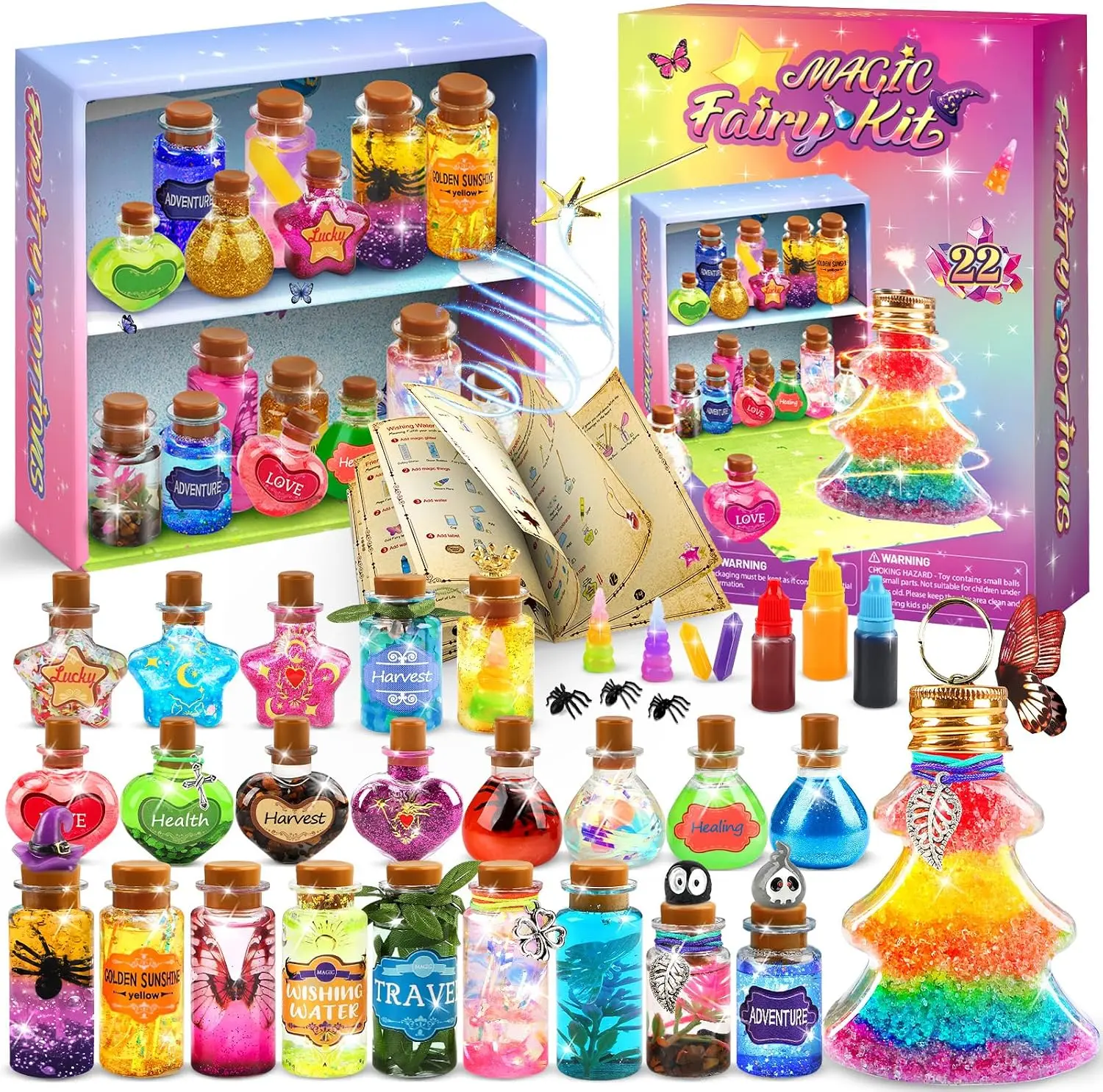 Kids' Magical Theme Potion Magic Kit - 22 Fairy Art Craft Potion Bottles, Halloween Fall Christmas Birthday Gifts for 6-12 Year Old Girls, School Family Party Favor Decorations