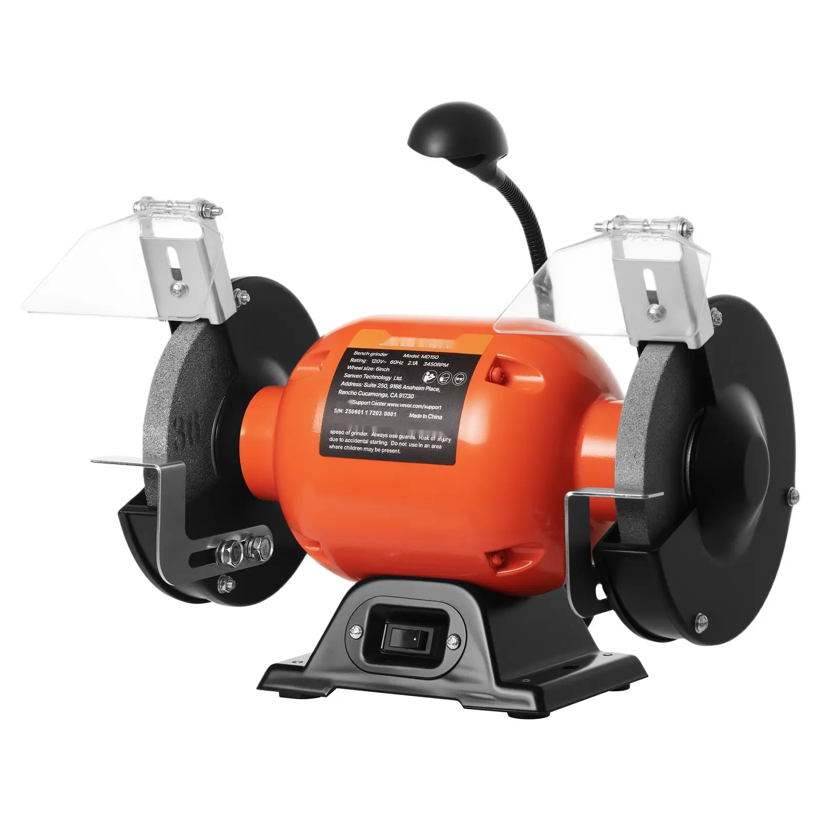 6-Inch Bench Grinder With 250W Motor, 3450 RPM High Speed Table Top Grinder For Sharpening, Grinding, Deburring And Polishing; Durable Cast Iron Base, Stable Bench Mount, And Optional Dust Collection For Home Shop Use
