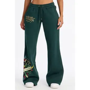 Ed Hardy Rhinestone Heart Fleece Pants - Hunter Green A
