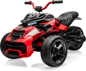 12V 3 Wheeler Ride On ATV Electric Motorcycle, Battery Powered Electric Vehicle w/Led Lights, High & Low Speed, Horn, Music, USB, Treaded Tires, Ride On Car for Kids Gift, Red