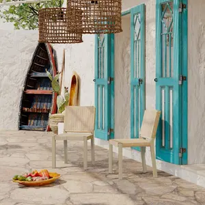 [SOIYELIFE] Farmhouse Modern Dining Chairs Set of 2-Solid Wood Rattan Backrest  Champagne Finish Indoor/Outdoor Versatility Unique furniture