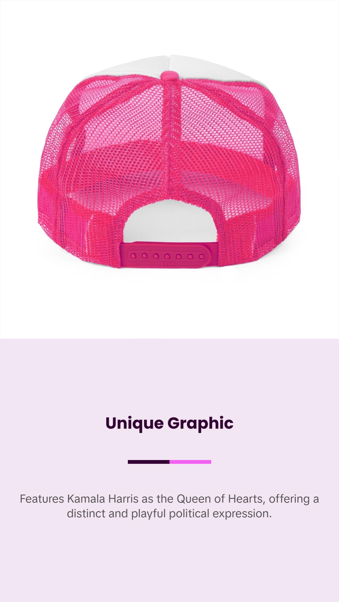 Kamala Harris "Off With Their Heads!" Queen of Hearts Trucker Hat - Playful Political Statement Cap