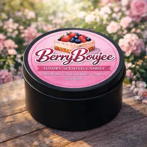 Berry Boujee Luxury Scented Candle - Sweet Berries Creamy Cheesecake Warm Vanilla - 4 oz & 8 oz Soy Wax Hand Poured - Cozy Vibes for Bedrooms Bathrooms