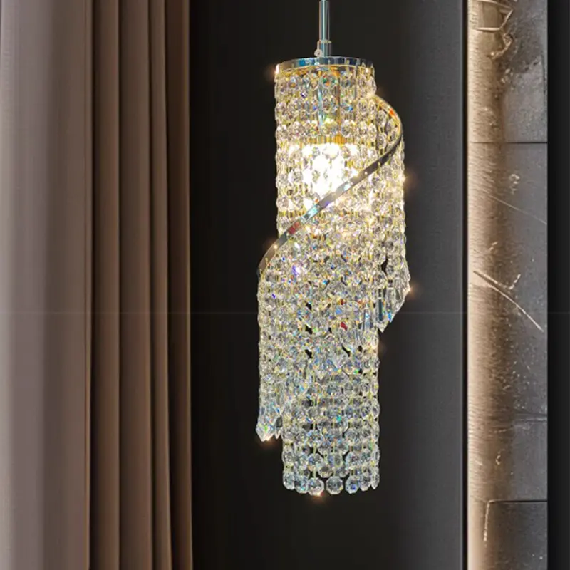 1-Light Spiral Crystal Cylinder Pendant Light, New Design Luxury Twisted Waterfall Crystal Hanging Lamp, Mini Crystal Chandelier, Living Room Decoration, Modern Gold Hanging Light Fixture, For Bedroom, Coffee Shop, Kitchen (without light bulb)