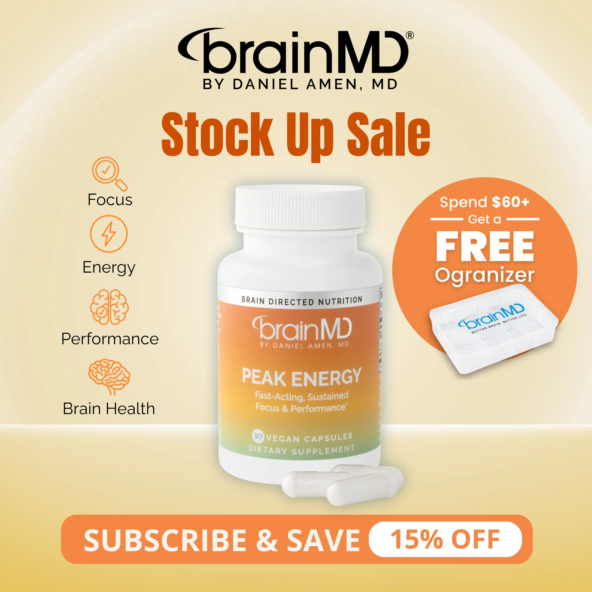 Peak Energy | BrainMD | 30 Capsules or 30 Servings Powder | Clean Energy & Focus Support | Muscle Performance, Endurance & Mental Clarity | PEAK ATP & Enfinity Paraxanthine
