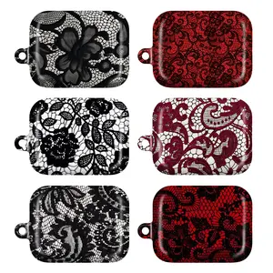 Coquette Aesthetic Lace AirPods Case Collection, Vintage Floral Mesh Cover for AirPods 4/3/2/1 & Airpods Pro 3/2/1, Dark Romance Red & Black Lace Airpod Cases, Whimsigothic Floral Shell, Adorable Gift for Women & Girls