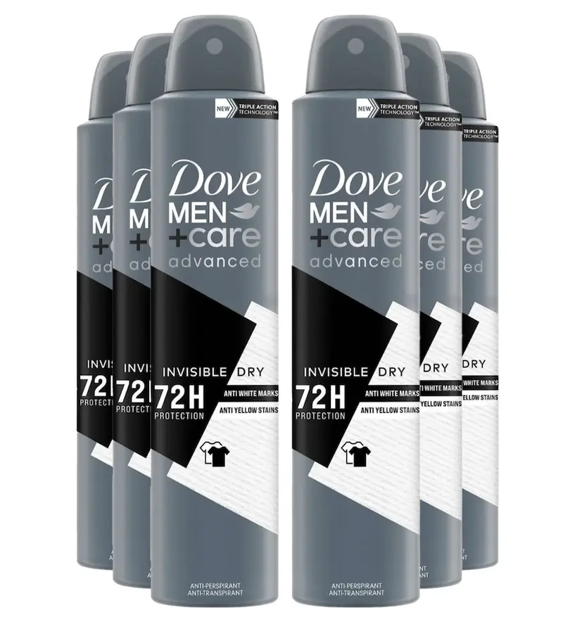 Dove Men Care Deodorant Aerosol Invisible Dry 72h Protection Anti-Irritation Anti-White Marks 150ml 6-Pack Alcohol-Free for Sensitive Skin Daily Use