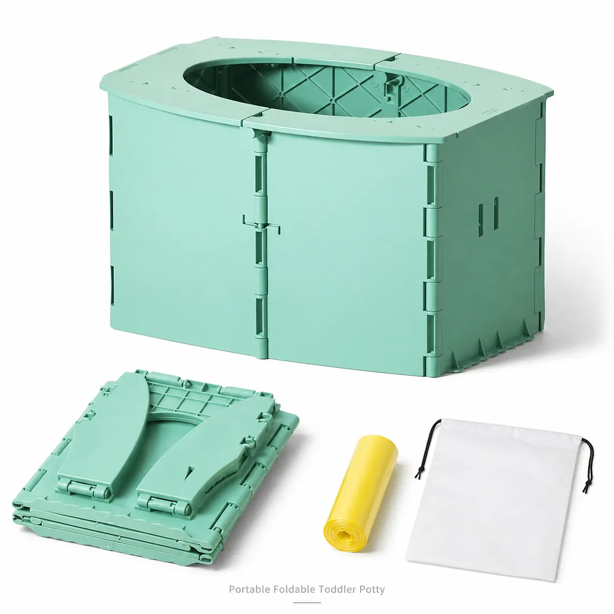 Foldable Travel Potty Seat for Toddlers Green BPA free PP Leak Proof Portable Potty with Cleaning Bags for Road Trips Car Camping Outdoor Use