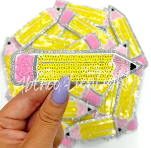 Pencil Teach Sequin Embroidery Patch